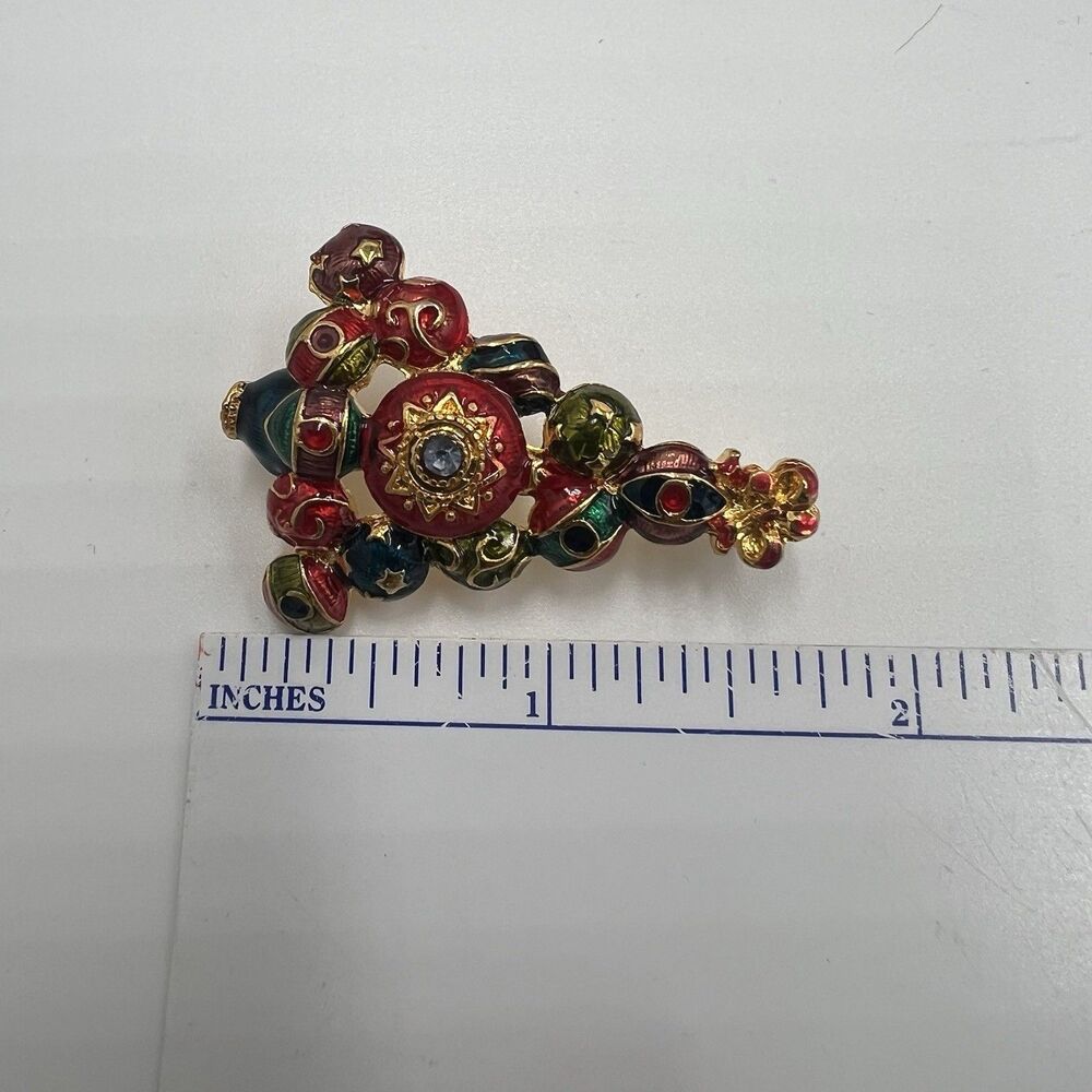 Vintage Christmas Tree Christopher Radko Enamel Rhinestone Pin Brooch Signed - Picture 9 of 9